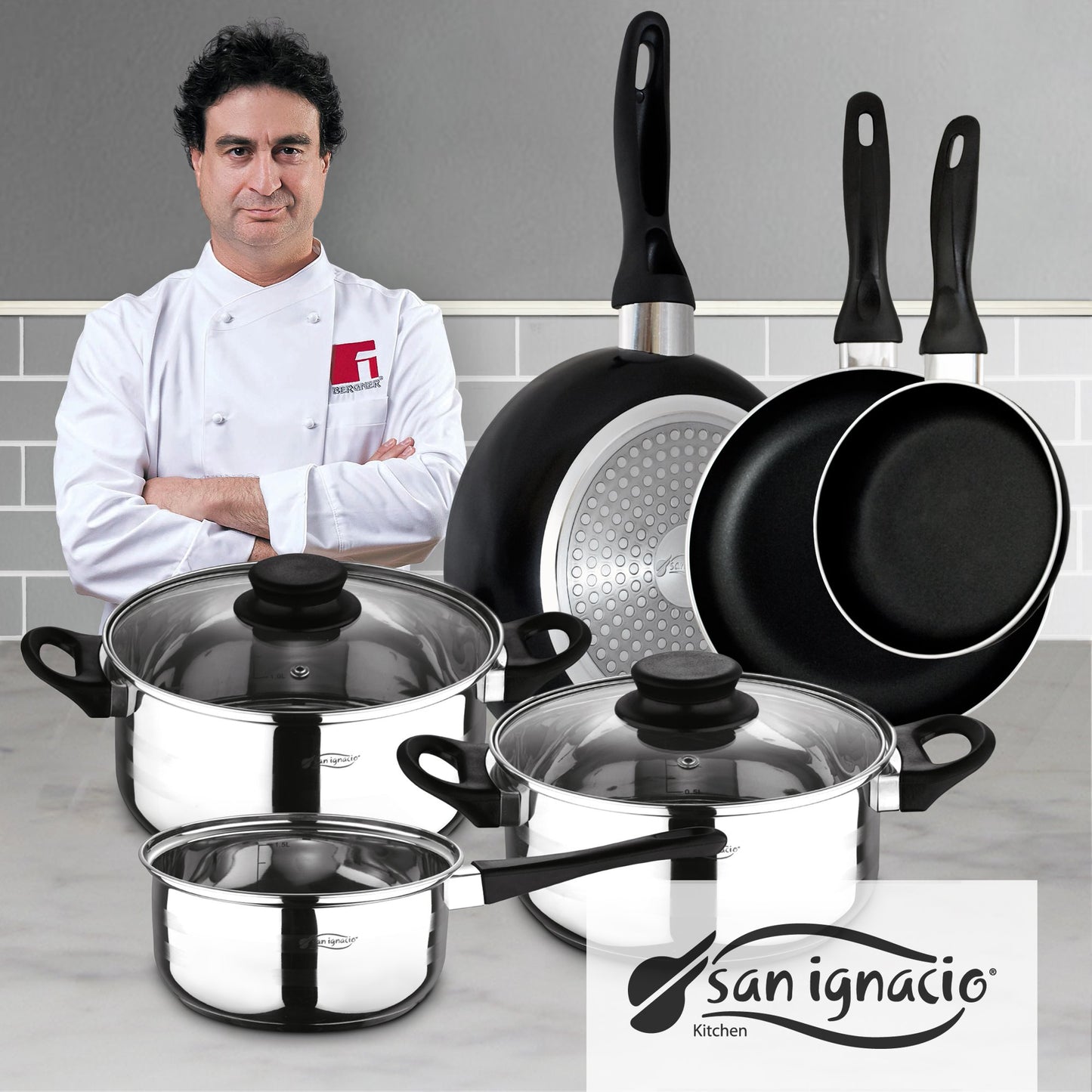 Juego de 3 sartenes y batería de cocina 5 pzs San Ignacio