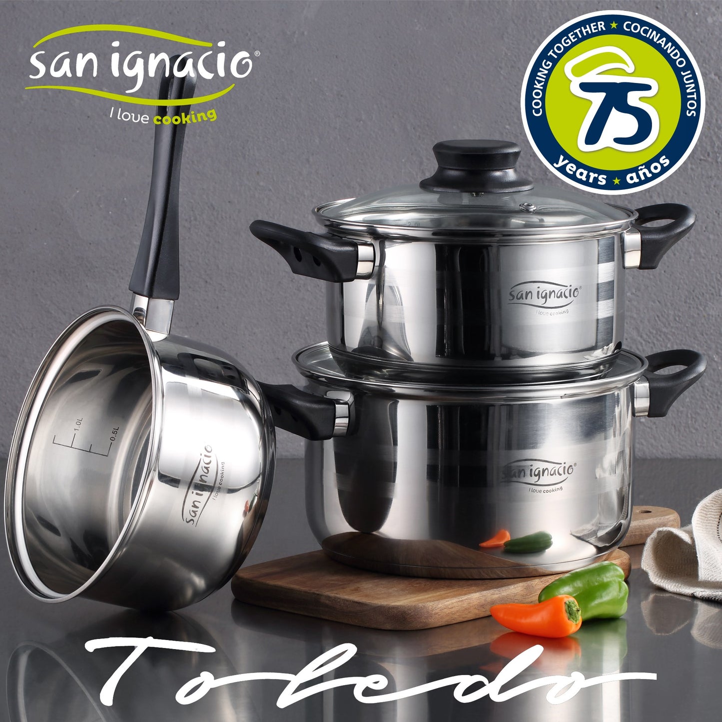 Juego de 3 sartenes y batería de cocina 5 pzs San Ignacio