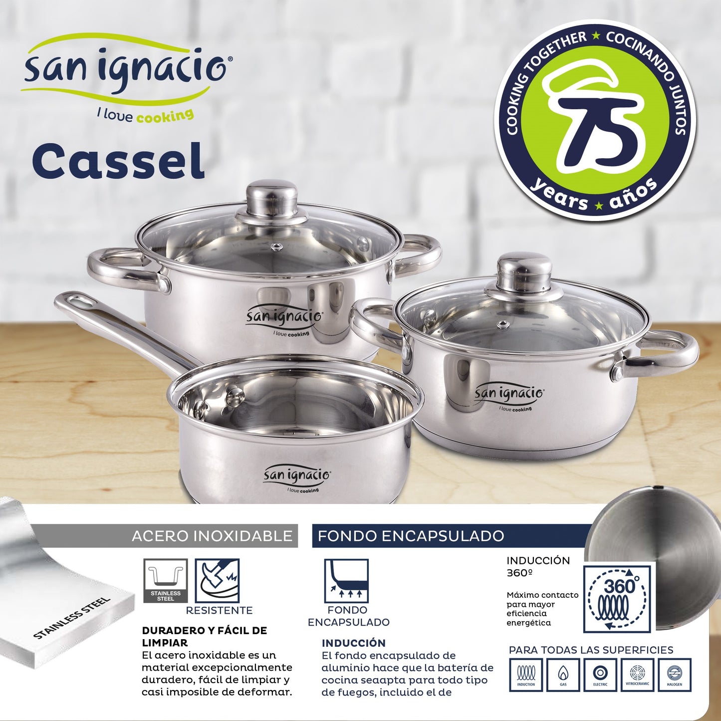 Batería de Cocina San Ignacio Cassel y Set de Sartenes Bergner Chef Copper