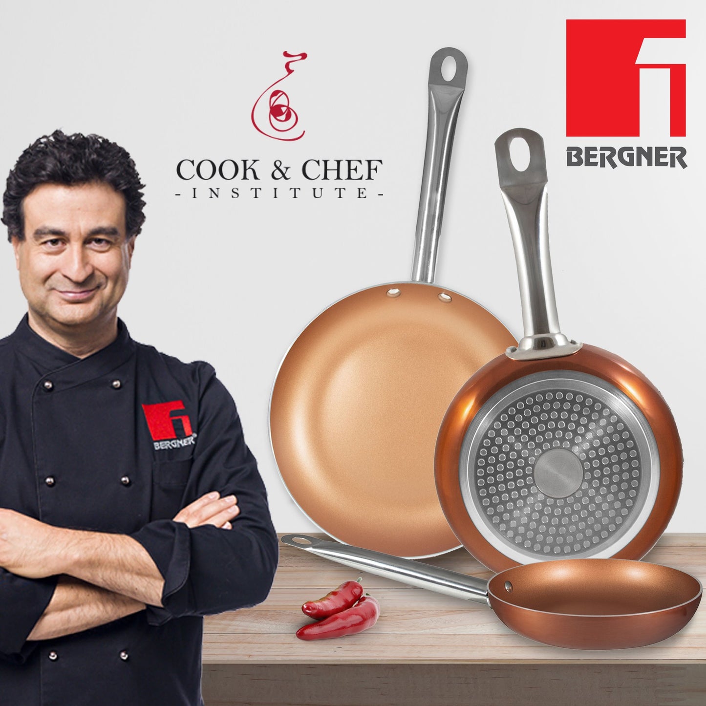 Batería de Cocina San Ignacio Cassel y Set de Sartenes Bergner Chef Copper