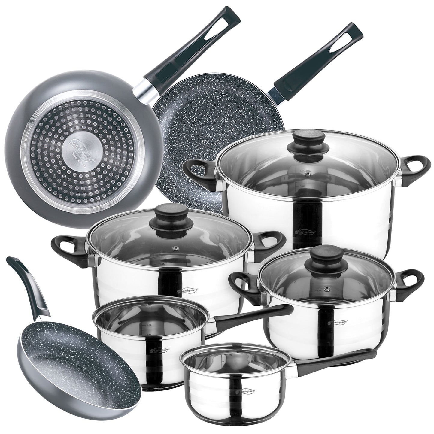 Juego de Batería de Cocina San Ignacio 8 PIEZAS + Set de 3 Sartenes Soul Marble