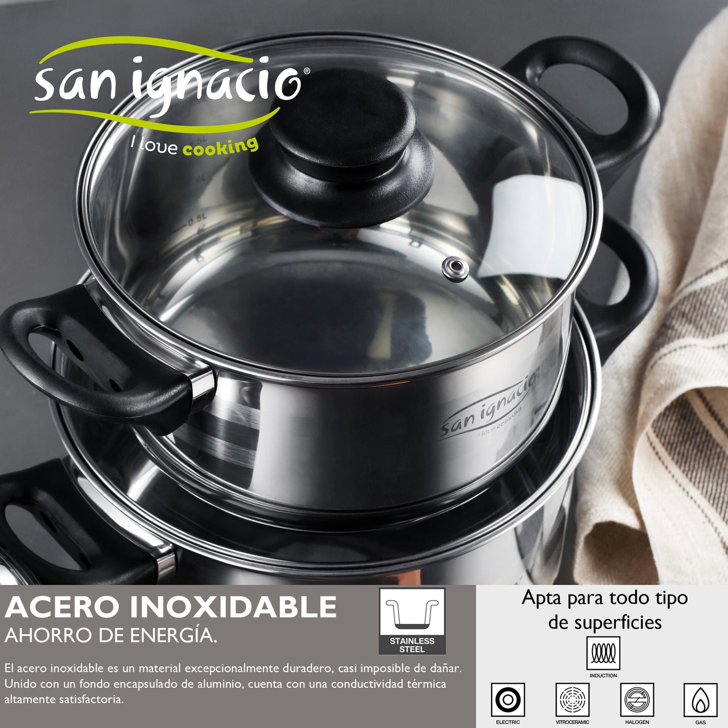 Juego de Batería de Cocina San Ignacio 8 PIEZAS + Set de 3 Sartenes Soul Marble