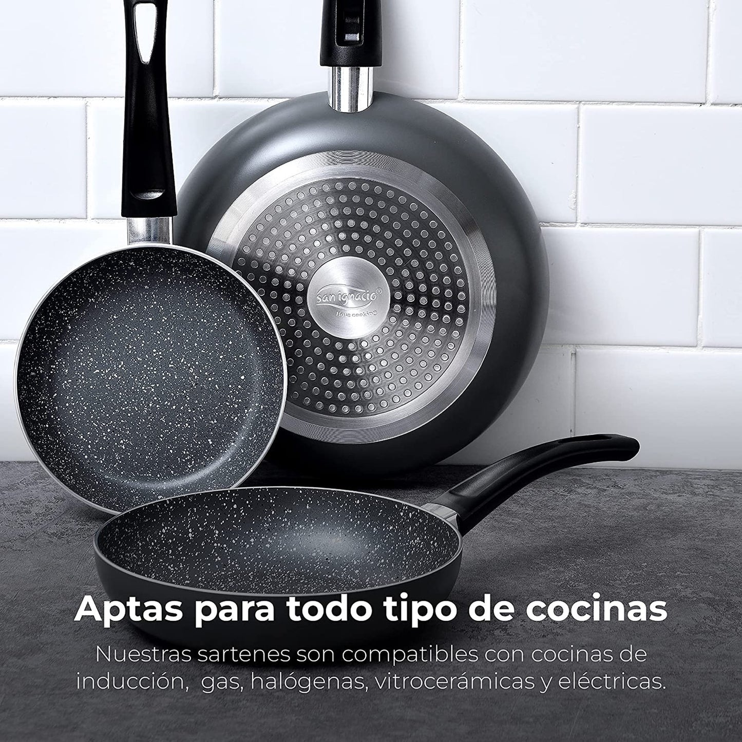 Juego de Batería de Cocina San Ignacio 8 PIEZAS + Set de 3 Sartenes Soul Marble