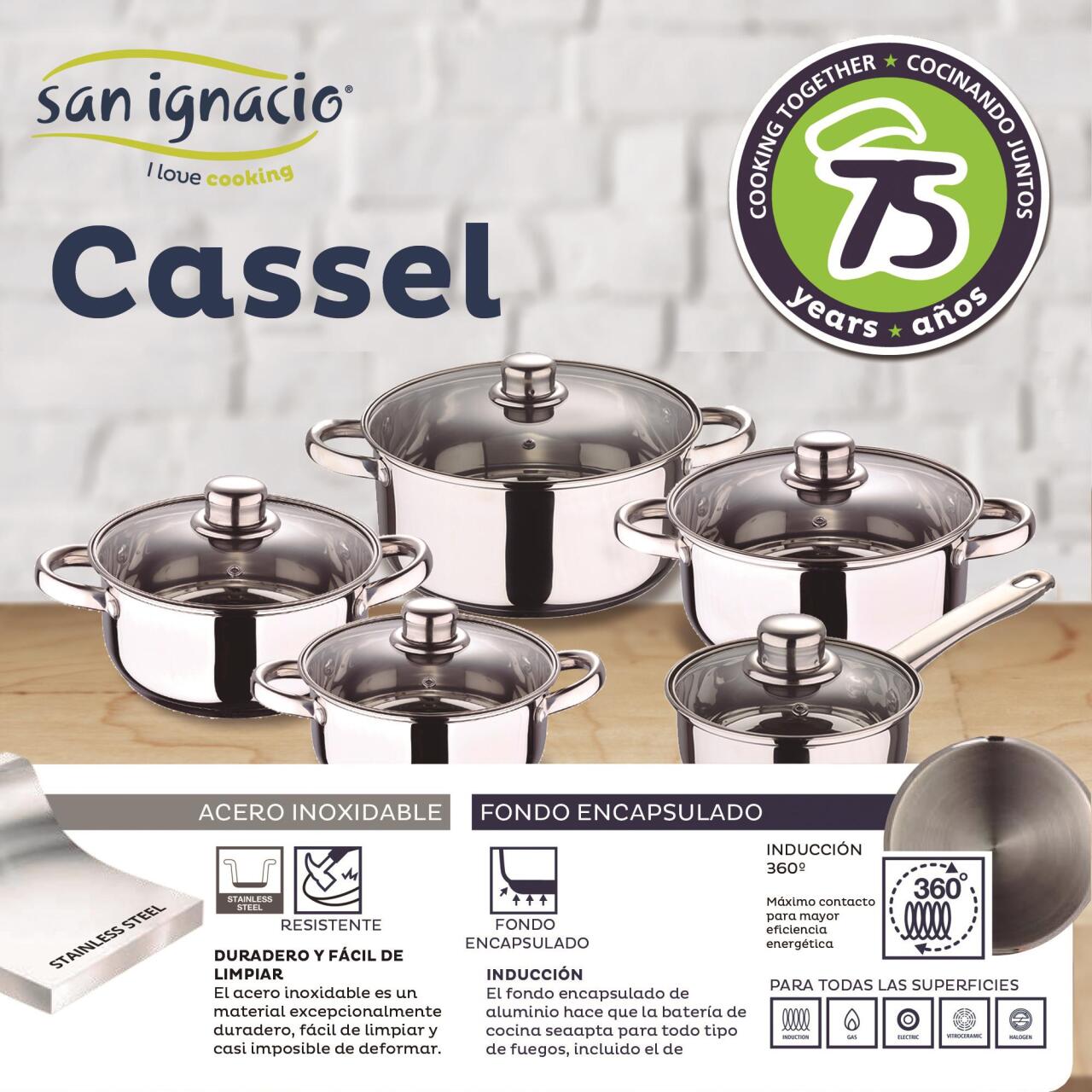 Batería de Cocina 7/12 Piezas Cassel San Ignacio acero inoxidable