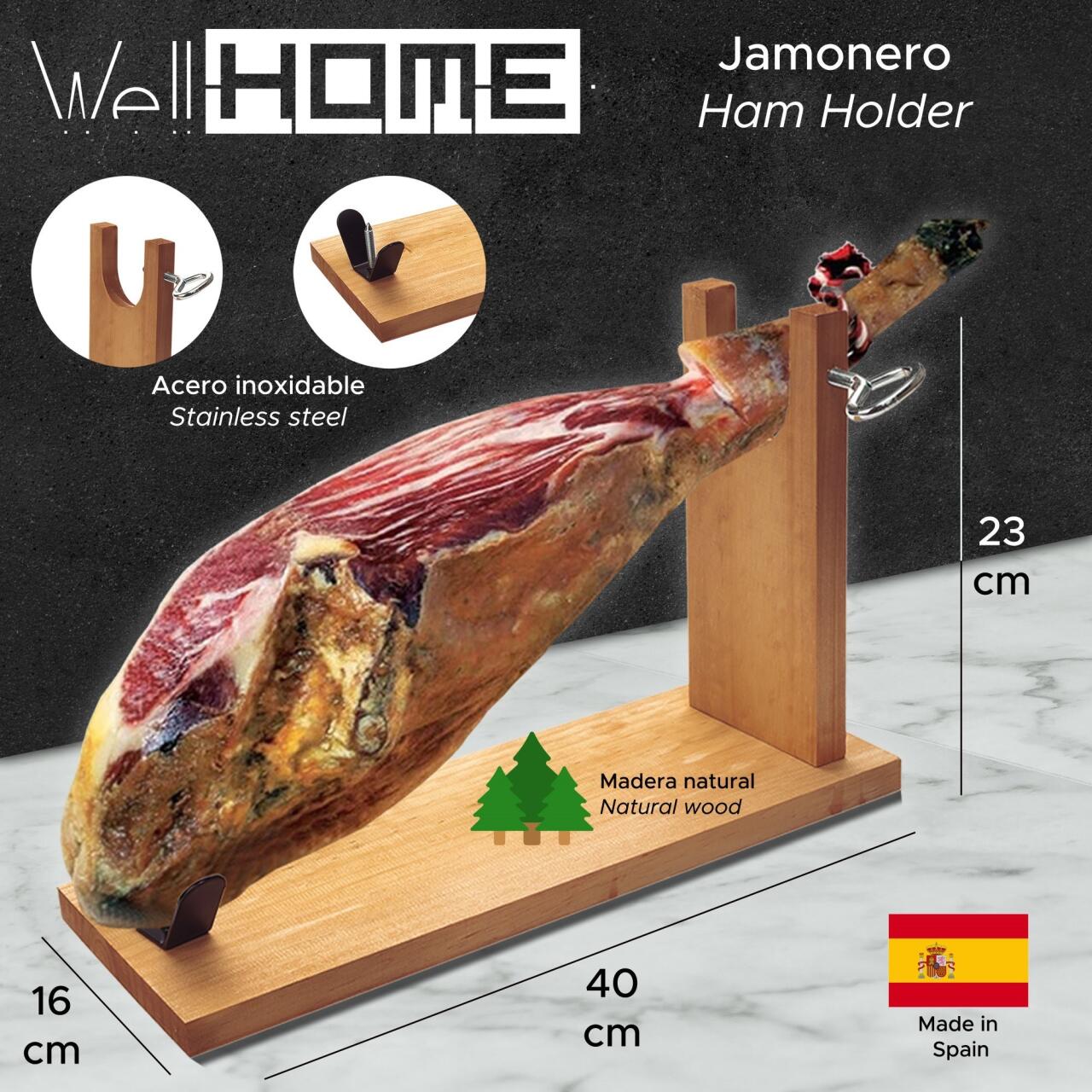 Jamonero de Madera con Cuchillo Jamonero y Afilador