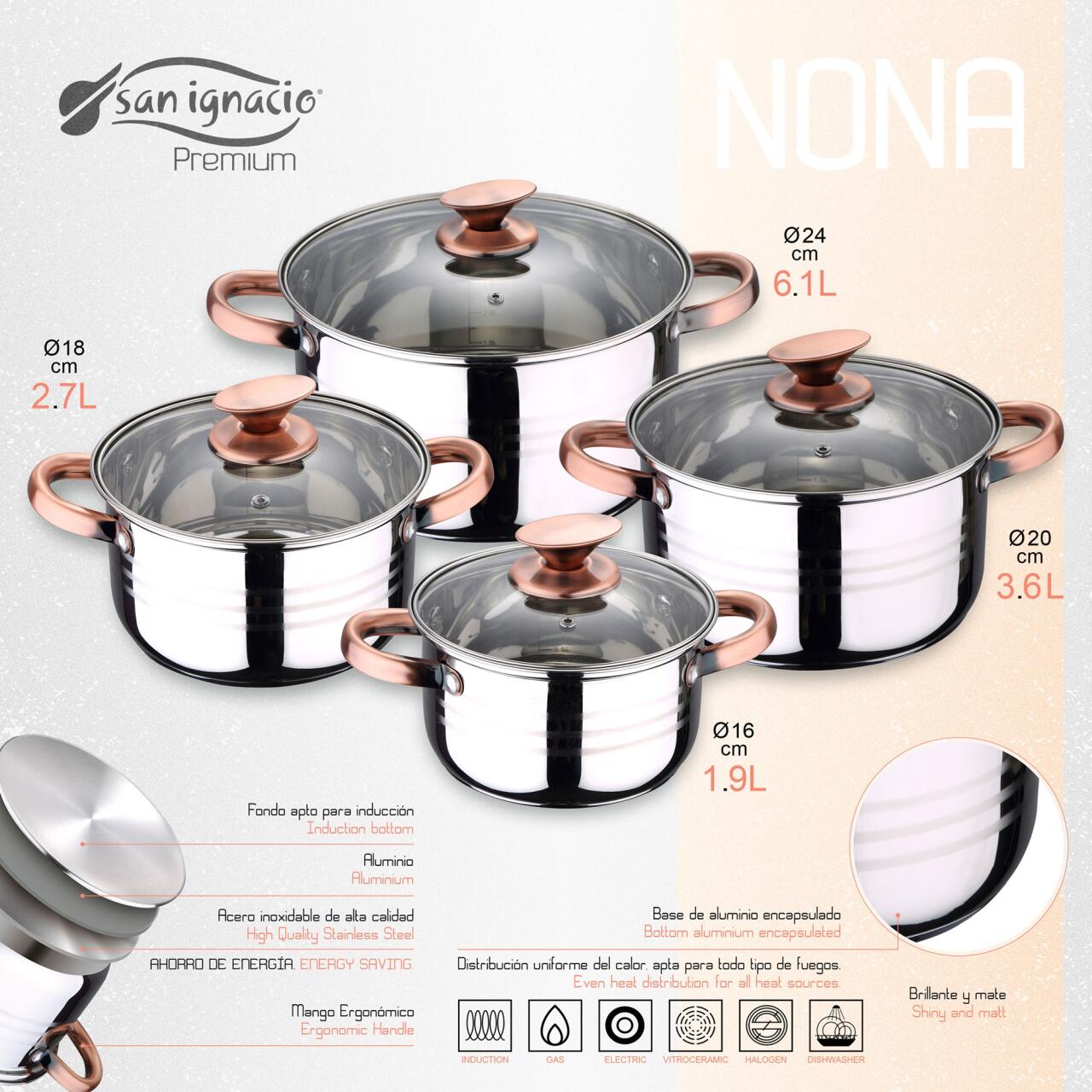 Batería de Cocina 8 Piezas San Ignacio Premium Dina&Nona