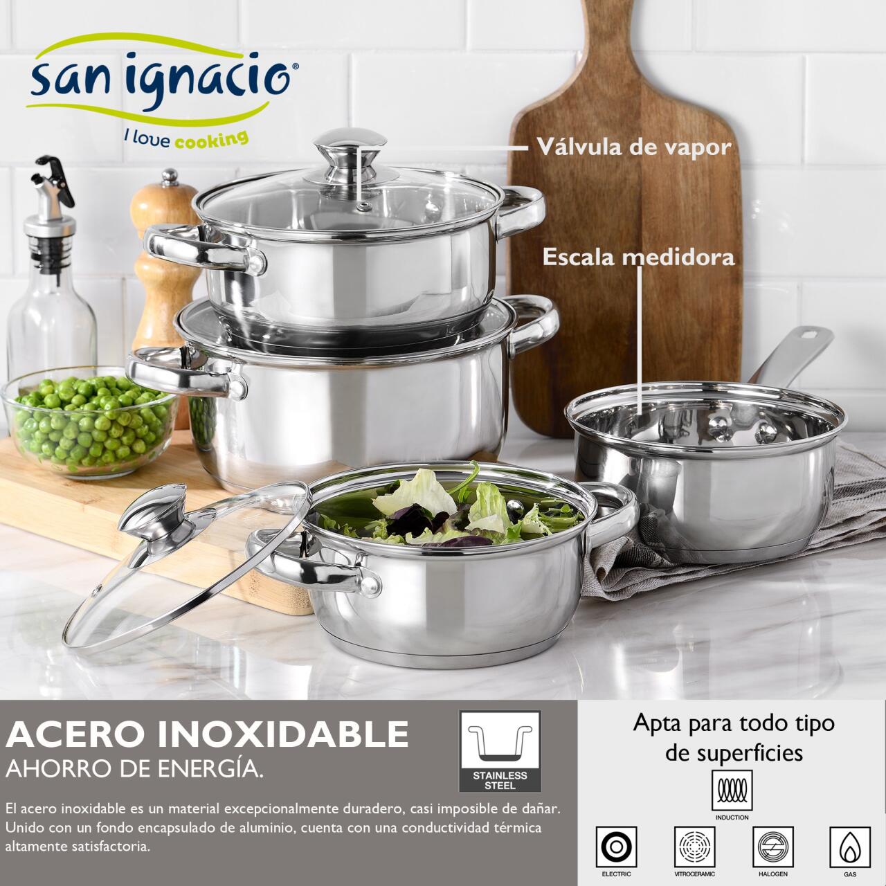 Batería de Cocina 7 Piezas San Ignacio Faro Acero inoxidable